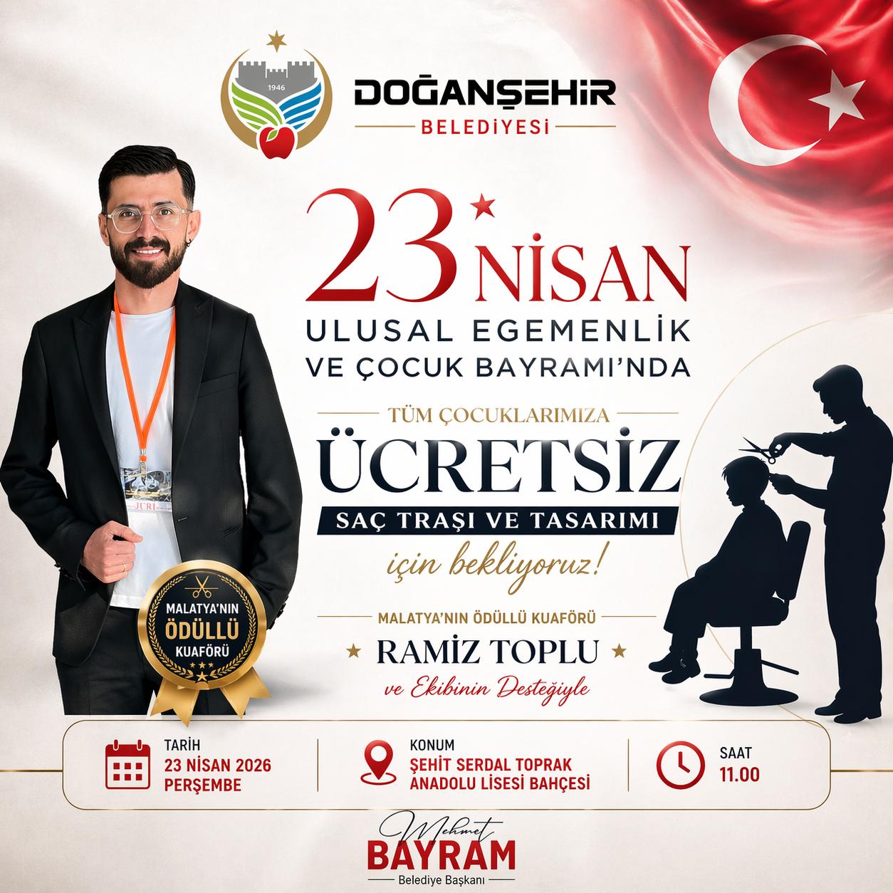 Doğanşehir Belediyesi’nden 23 Nisan’a Özel Çocuklara Ücretsiz Saç Tıraşı Etkinliği