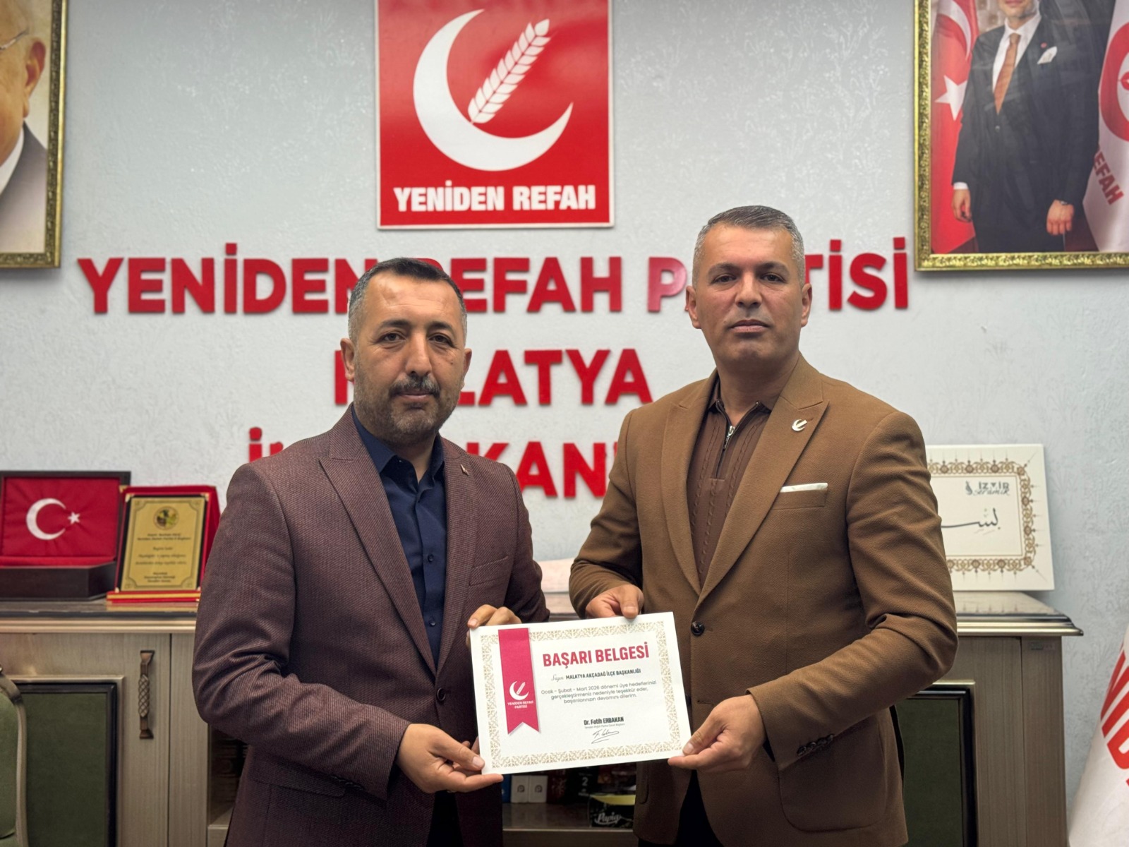 Malatya’da Yeniden Refah Partisi’nin Başarılı İlçe Başkanı Ödüllendirildi