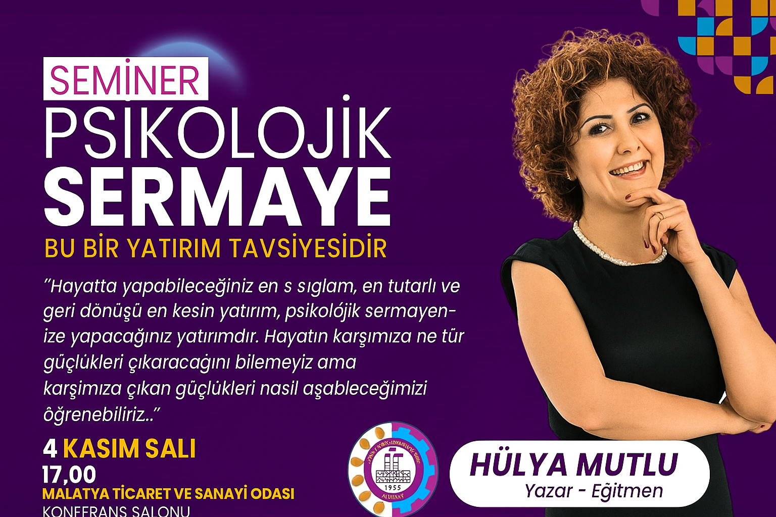 Malatya TSO'da “Psikolojik Sermaye” Semineri Düzenlenecek